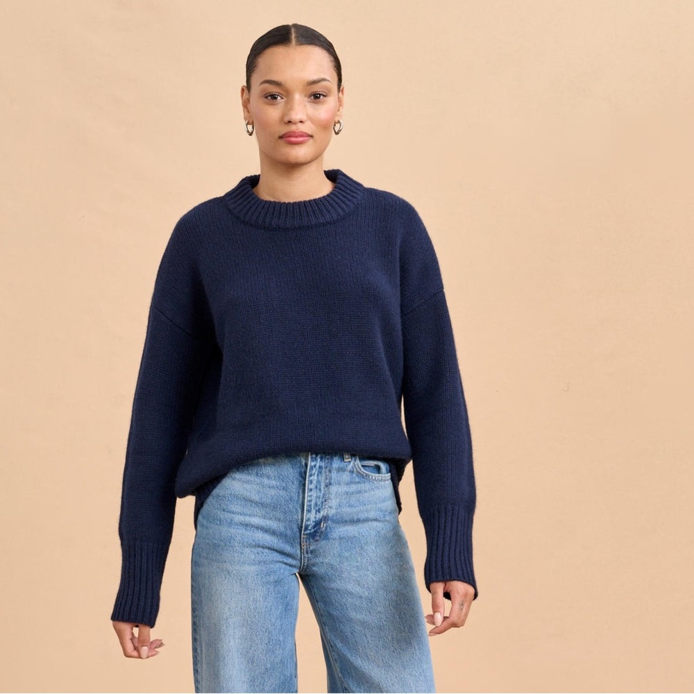 La Ligne Solid Marin Women's Navy Crew Neck Sweater - Picture 7 of 7